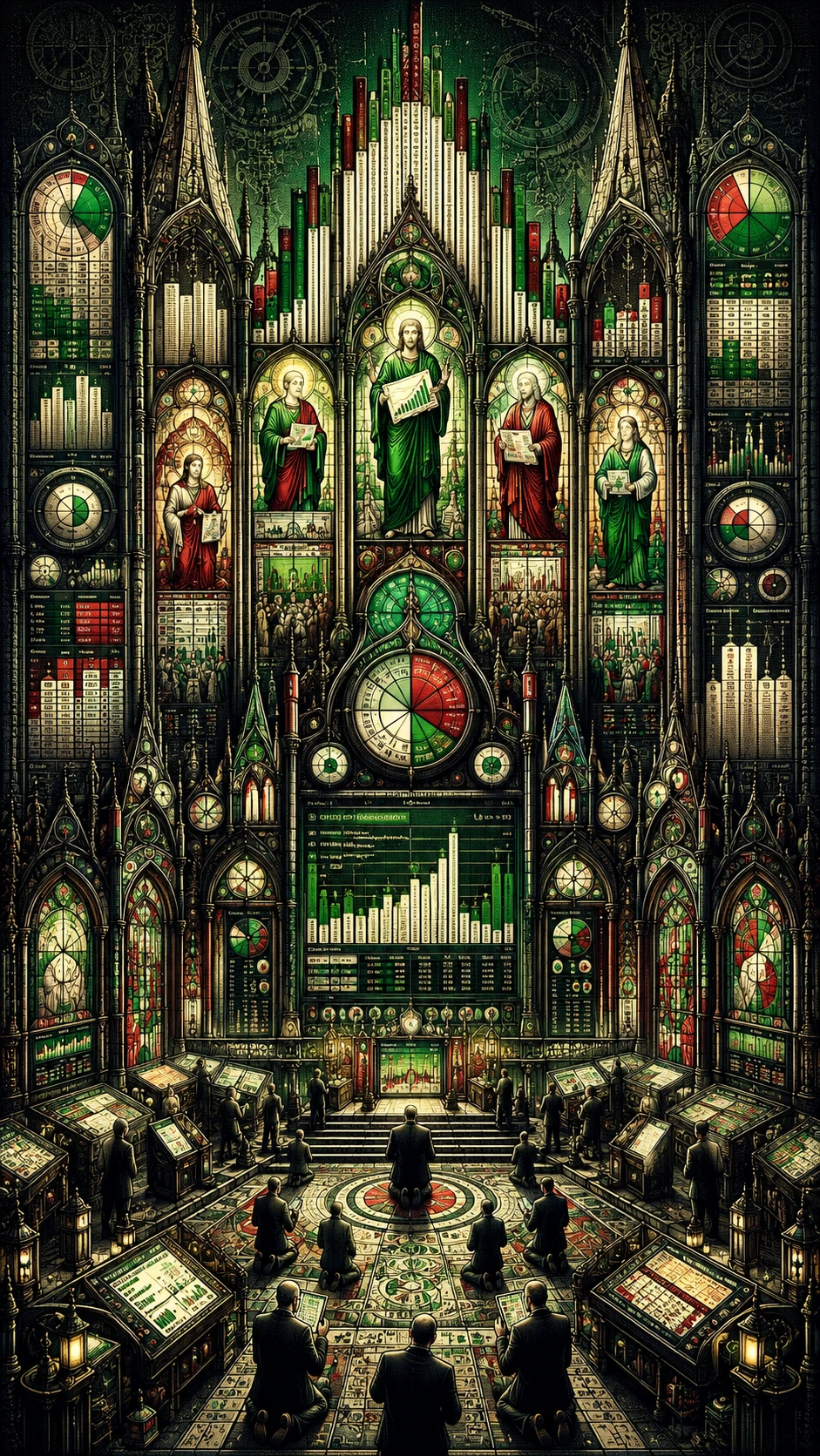 Cathédrale gothique surréaliste construite à partir de visualisations de données