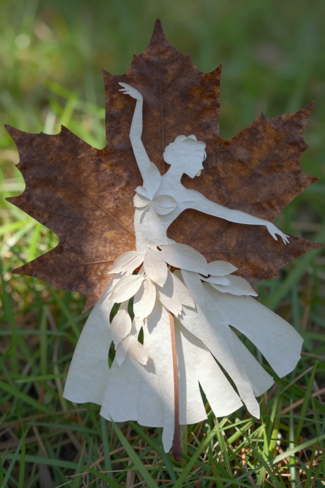 Translucent Paper Leaf Sculpture With Dancer Silhouette