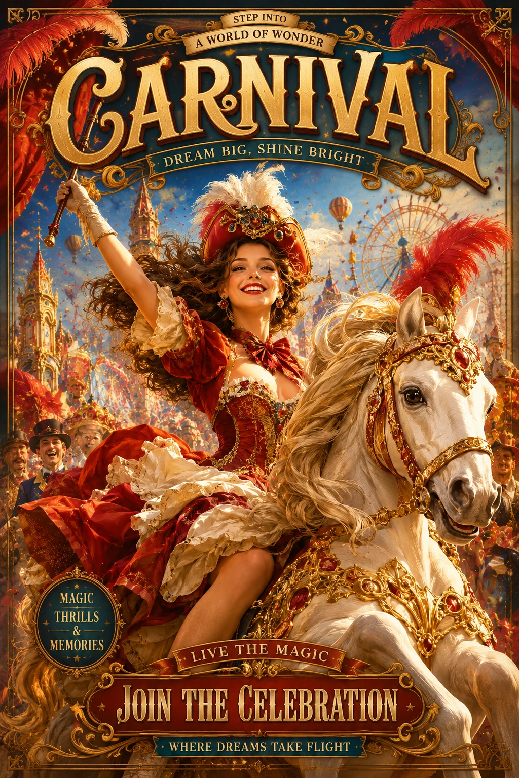 Colorful romanesque fantasy carnival poster illustration