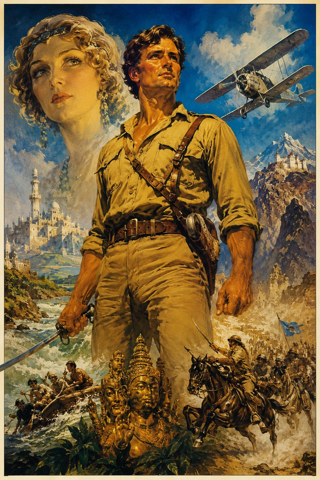 Ilustración de Póster de Aventura Fantástica Vibrante de Principios del Siglo XX
