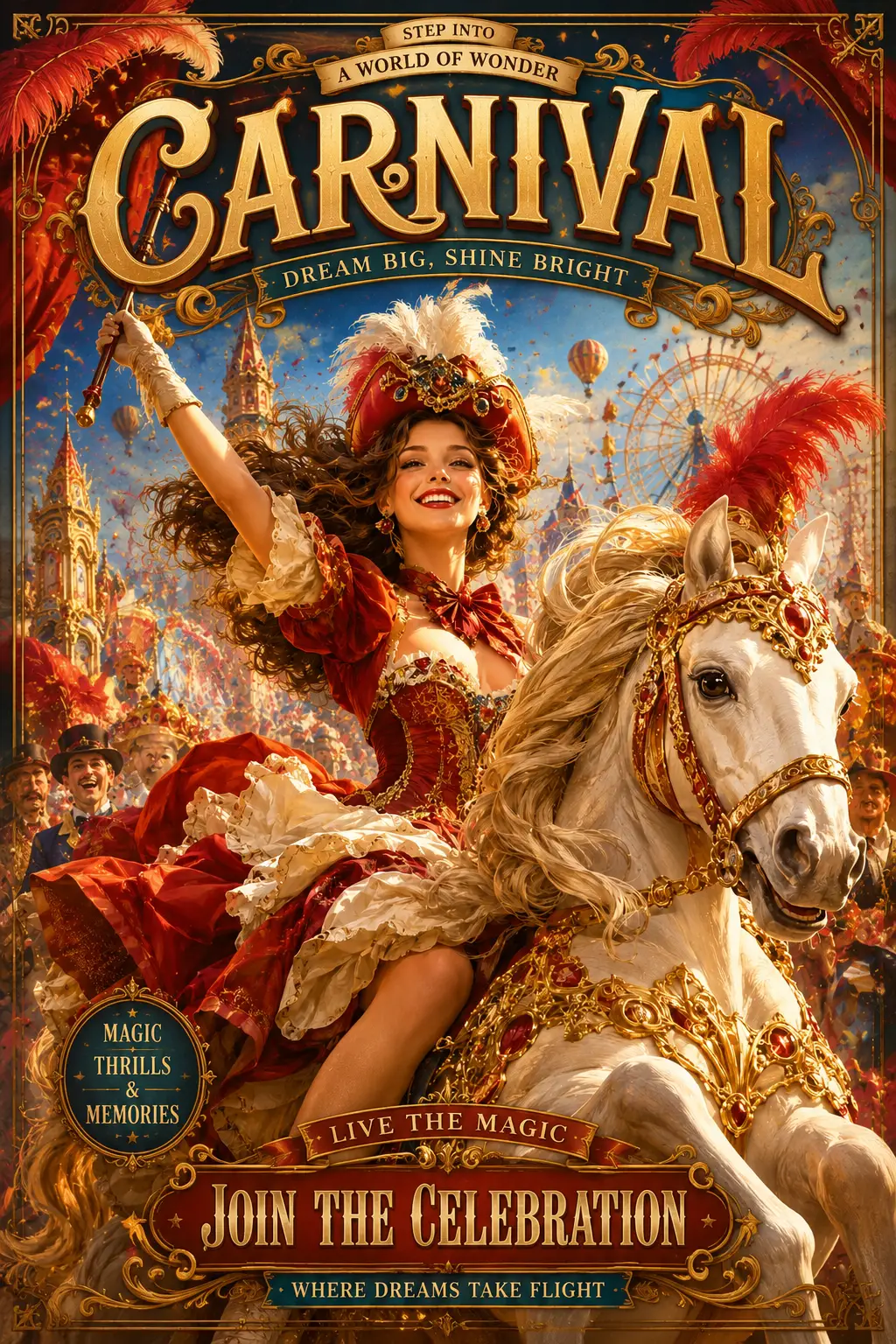 Bunte romanische Fantasy-Karneval-Posterillustration