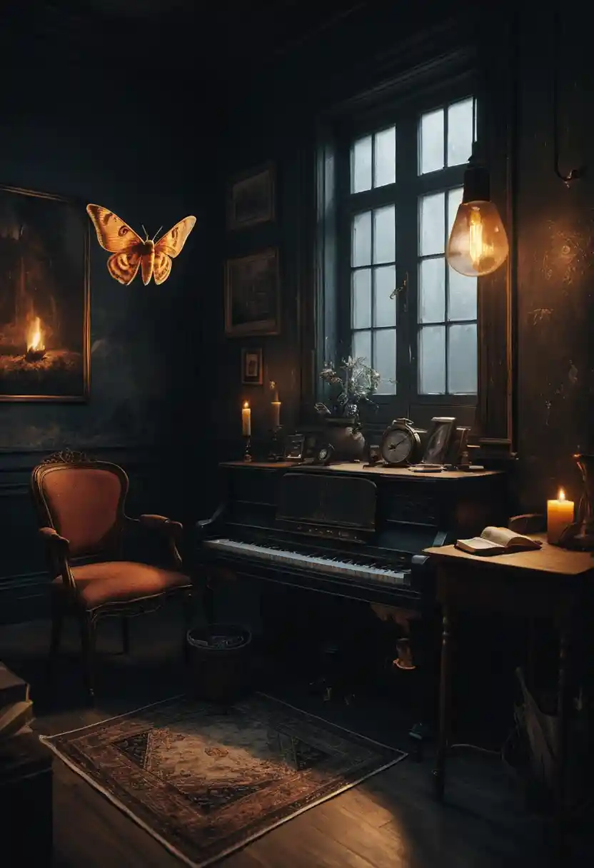 Mysterious romantic digital illustration with warm glowing atmosphere