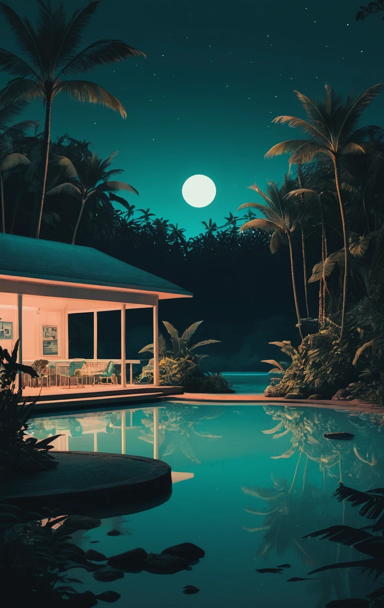 Midnight lagoon with a calm and relaxing atmosphere