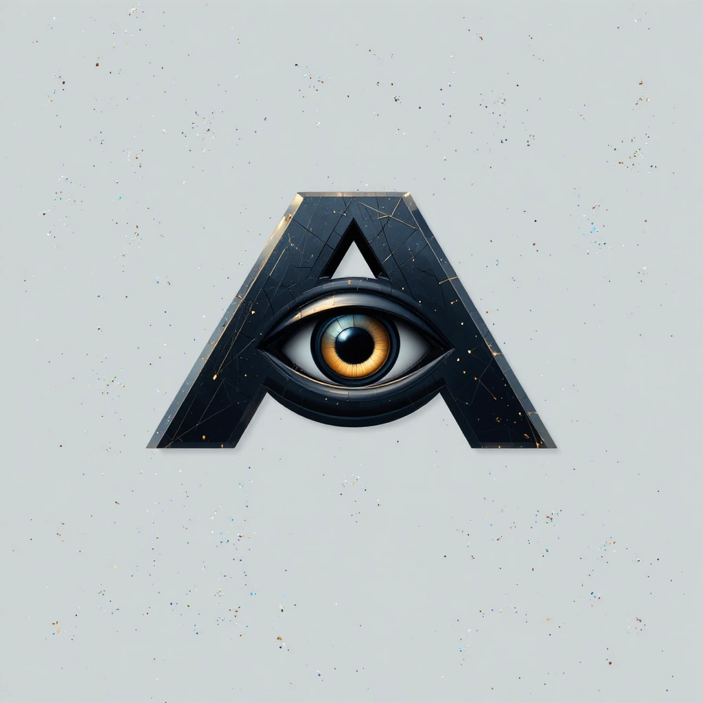 Logotipo de IA minimalista con A geométrica y ojo oculto