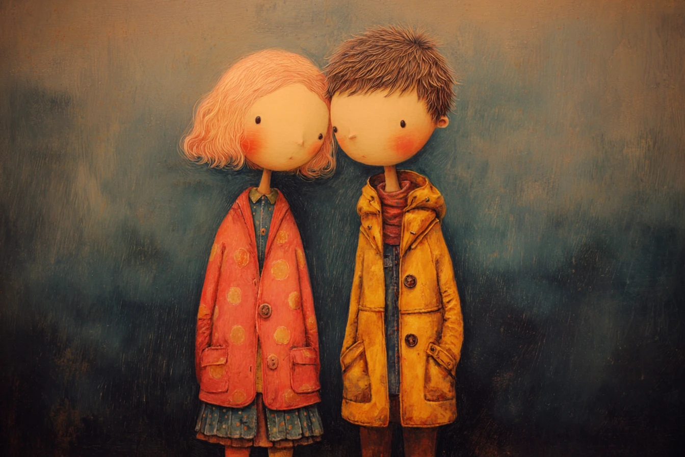 Pareja romántica en una ilustración digital granulada y con ambiente
