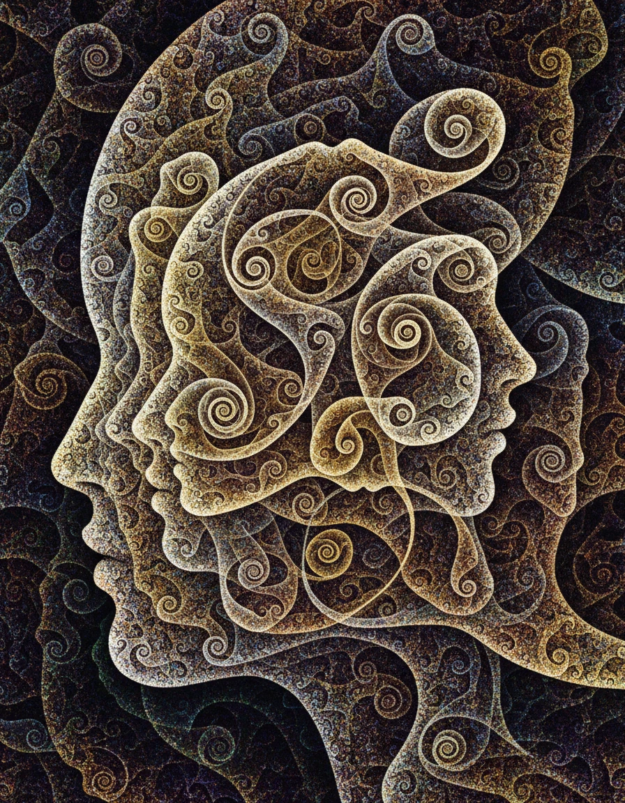 Surreal Pointillist Faces Emerging From Fractal Patterns