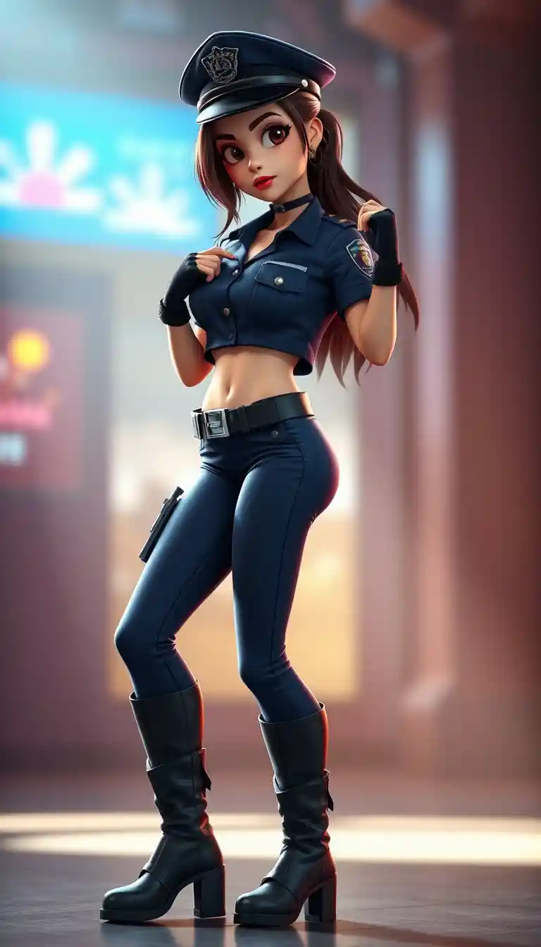 スタイリッシュな3D制服の自信あふれる女性警官