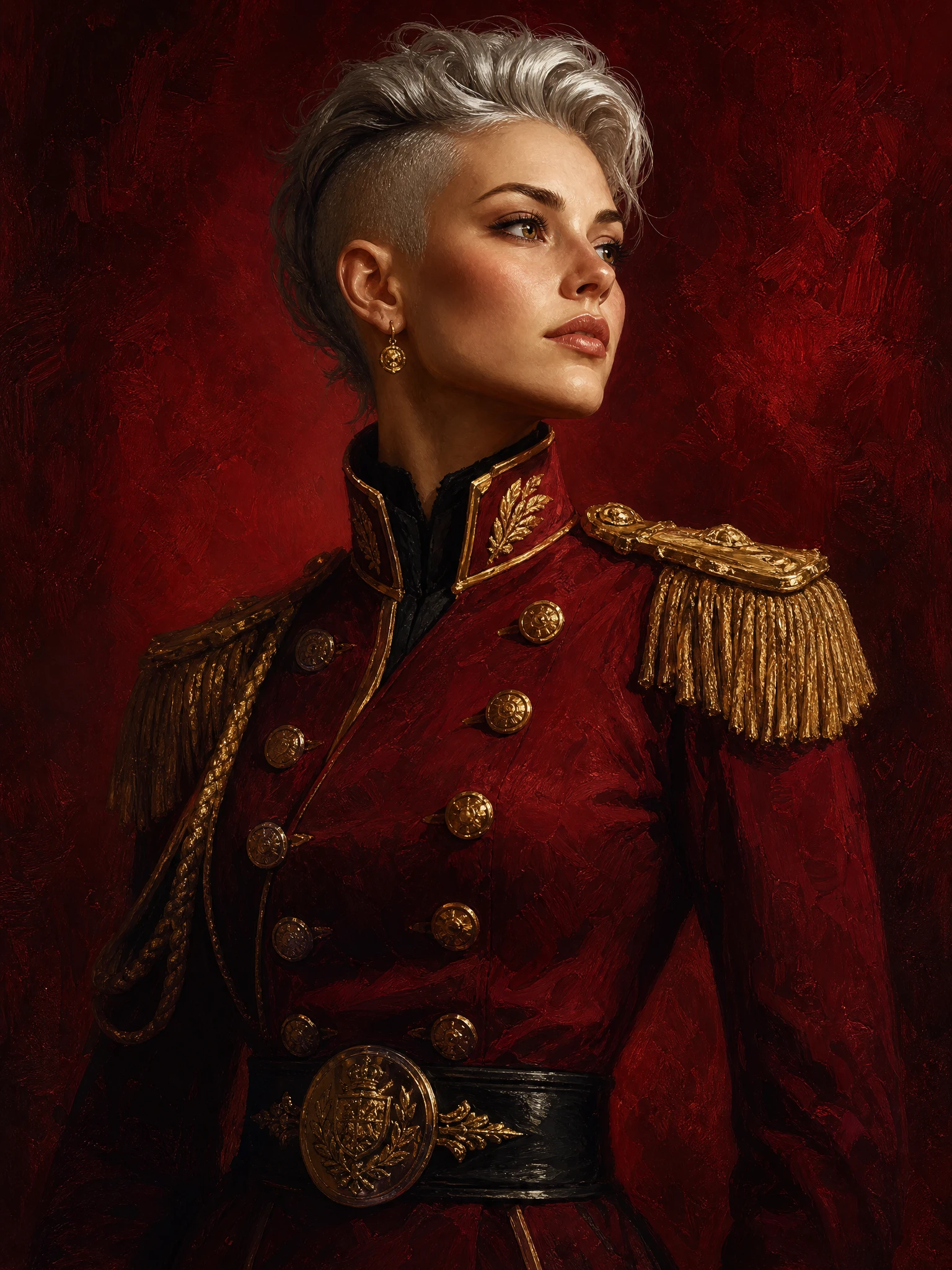 Retrato digital de joven con uniforme militar rojo