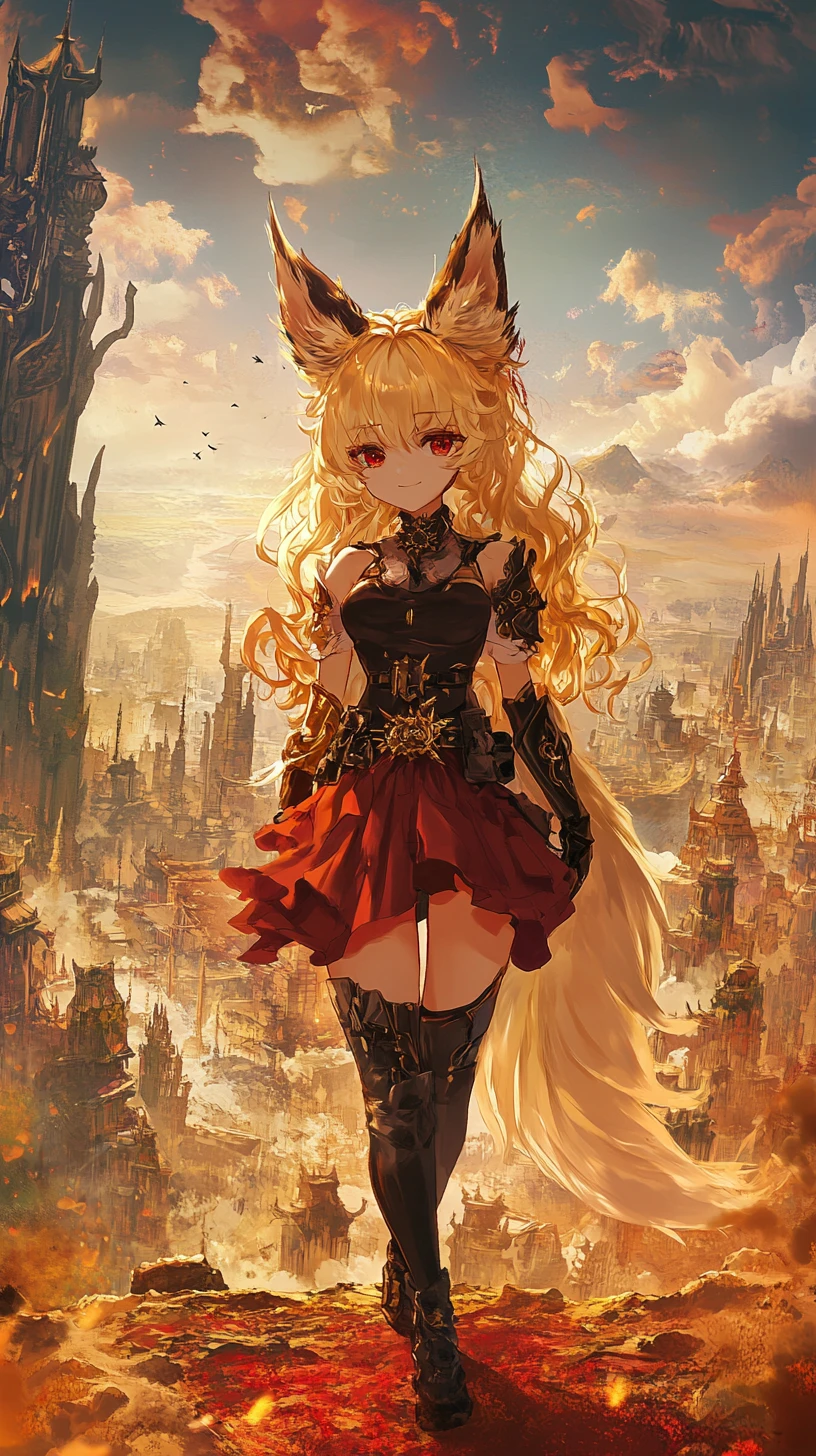 Golden path in a fantasy world with crowned serpent statue