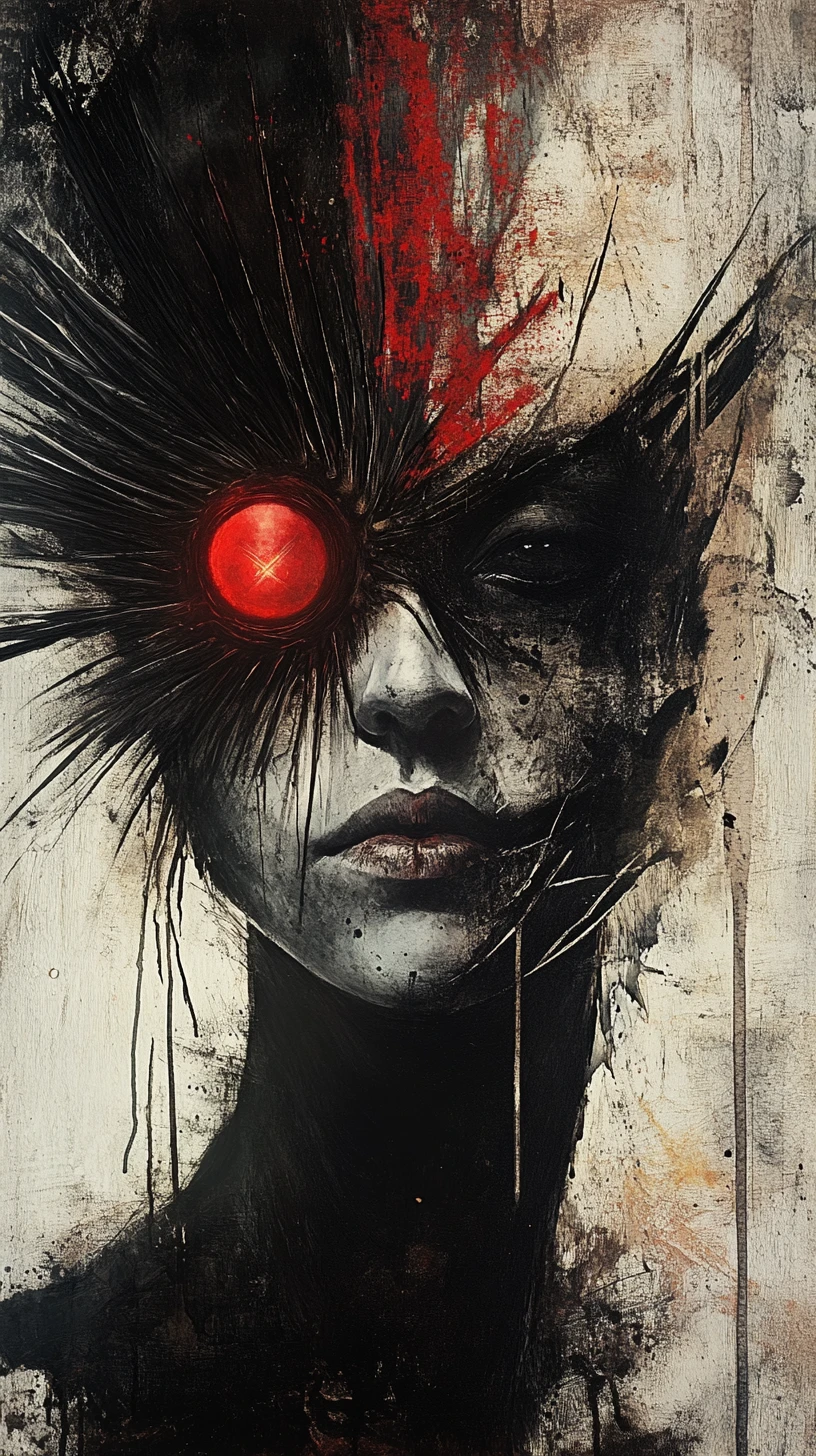 Surreal close up portrait with eroded layered human face