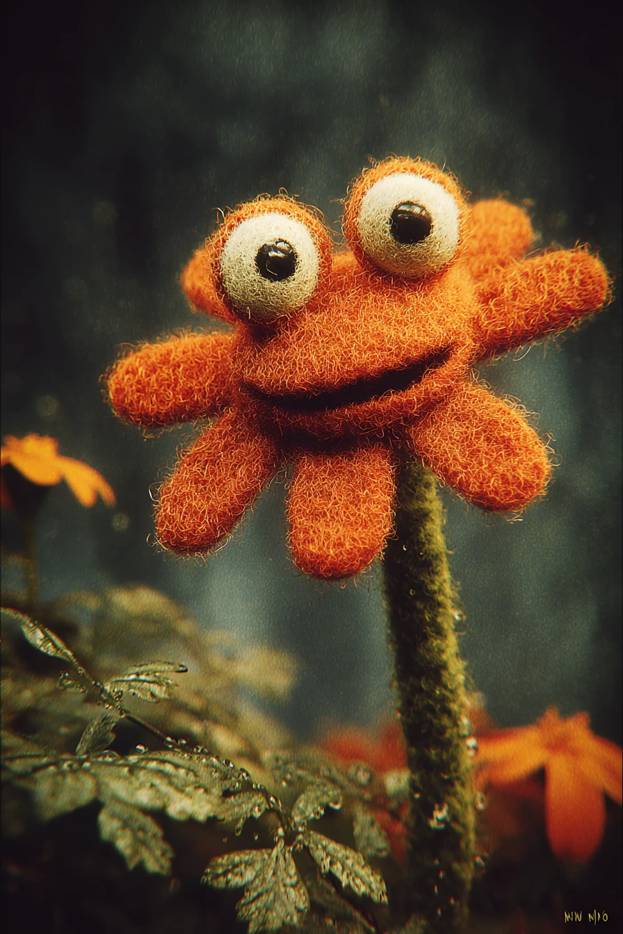 Laughing Wool Flower Character With Big Googly Eyes