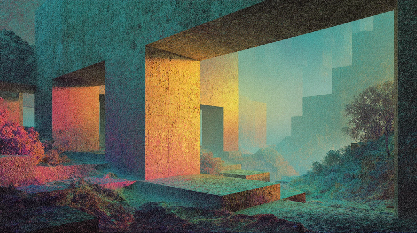 Soft surreal optical illusion in foggy abstract space