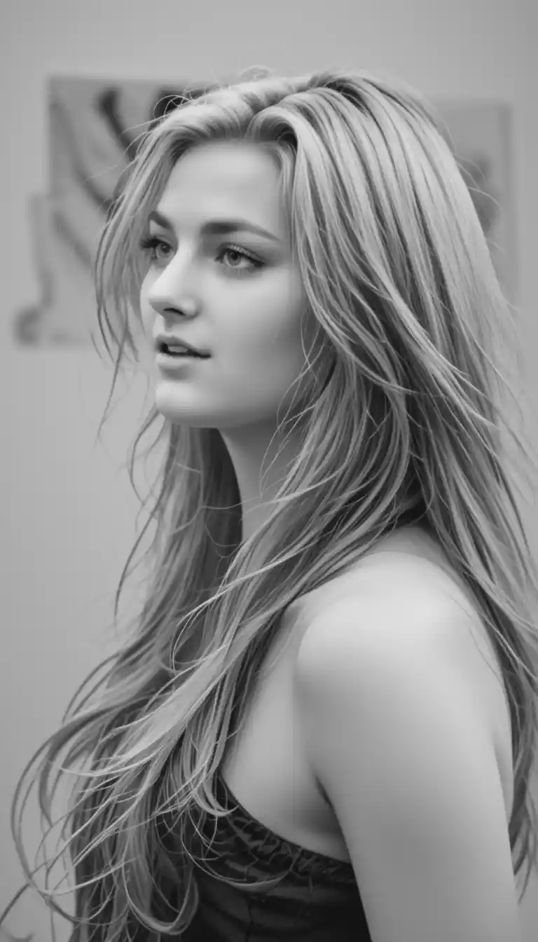 Retrato em close em tons de cinza de uma jovem serena