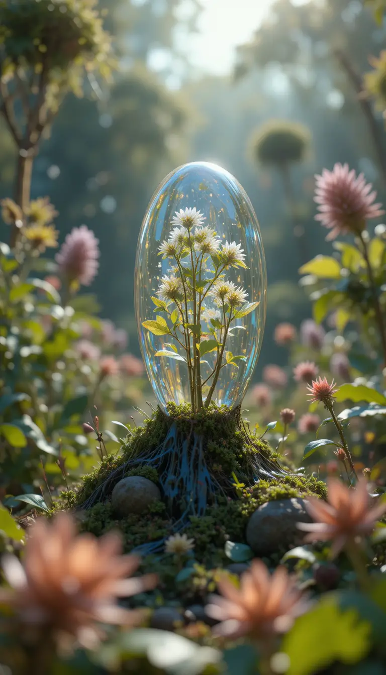 Rendu 3D photoréaliste d’étranges plantes lumineuses