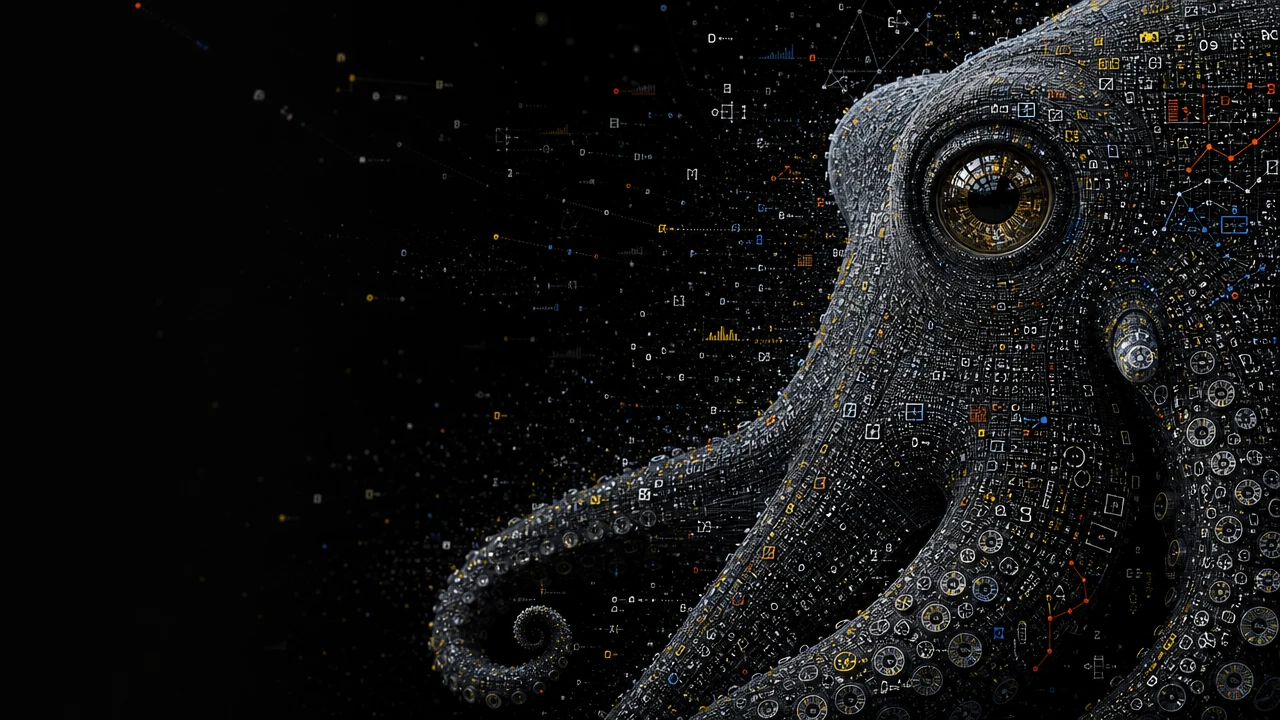 Retrato de pulpo basado en datos con espacio negativo dramático