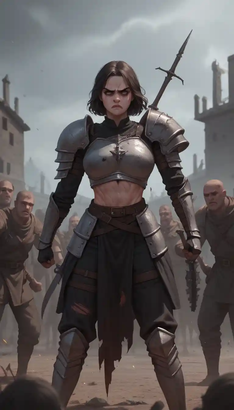 Injured warrior princess lying on a dark battlefield