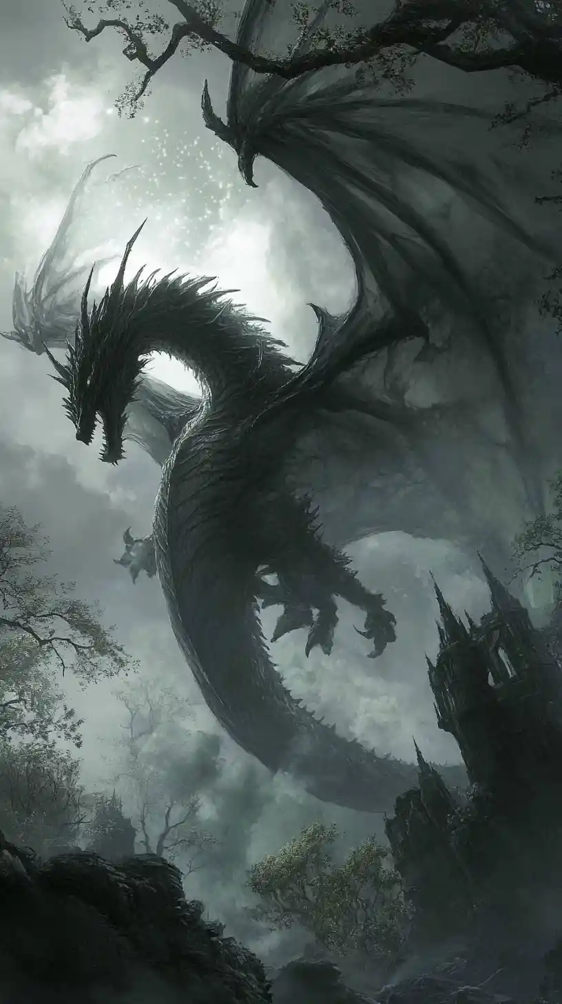 超巨大なドラゴンが形作るシュールな生けるファンタジー風景