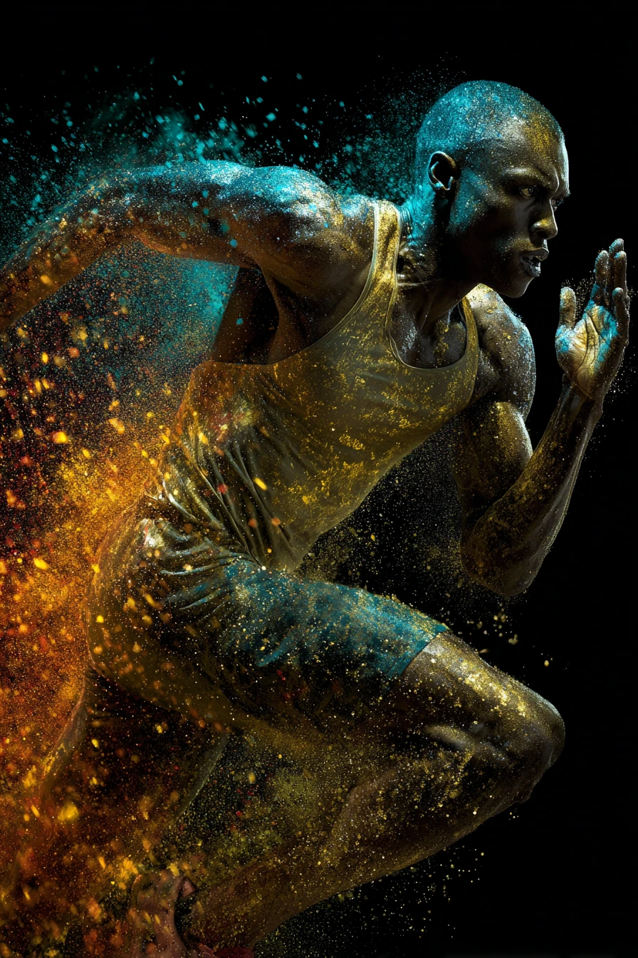 Sprinter explodiert aus den Startblöcken im filmischen Profil