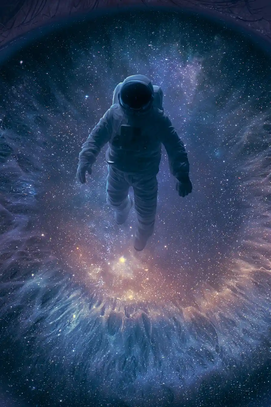 Astronaut Floating From Human Eye Into Deep Outer Space
