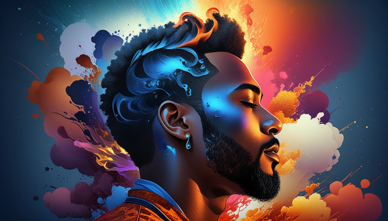 Retrato monocromático de perfil de un joven negro en paz