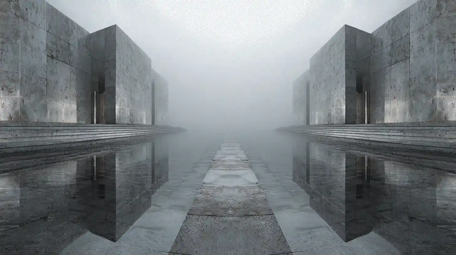 Moody optical illusion in foggy abstract concrete space