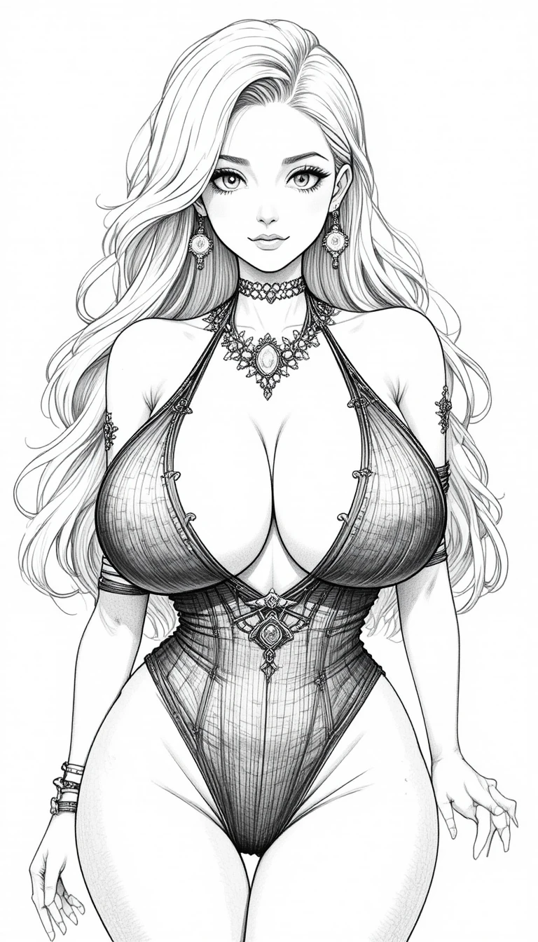 Pencil anime woman portrait with radiant smile and makeup