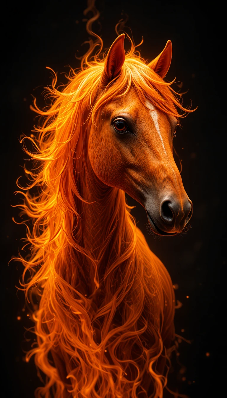 Caballo naranja brillante rodeado de llamas realistas