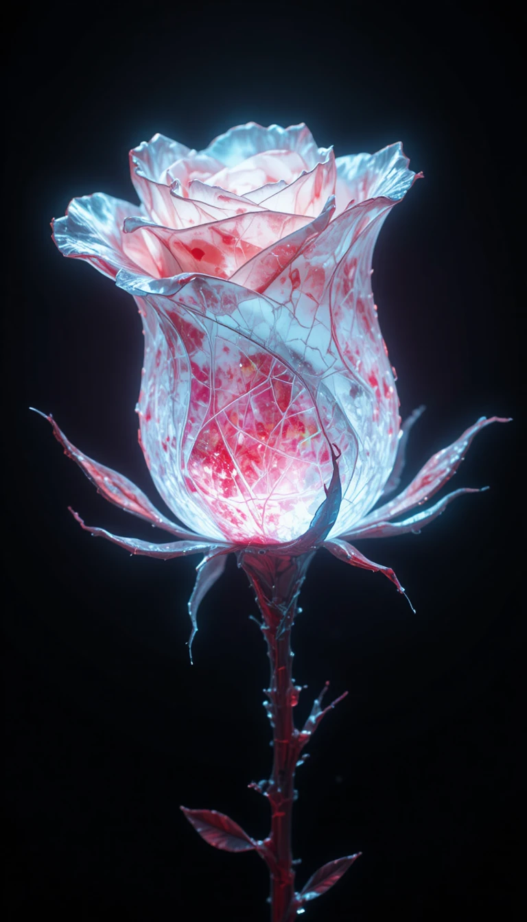 Rosa bianca luminosa su sfondo nero intenso