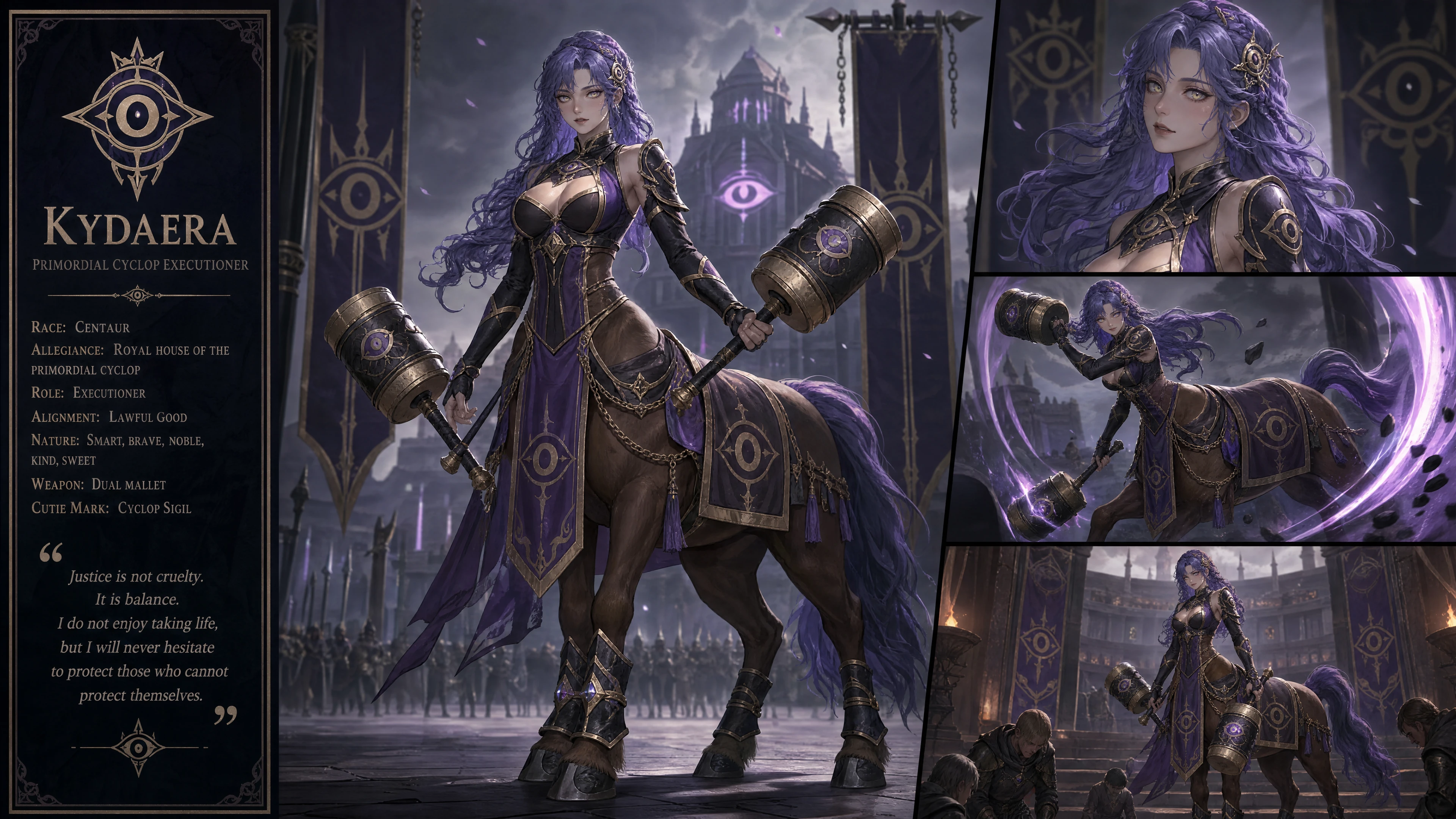 Noble centaura con uniforme de verdugo y mazos