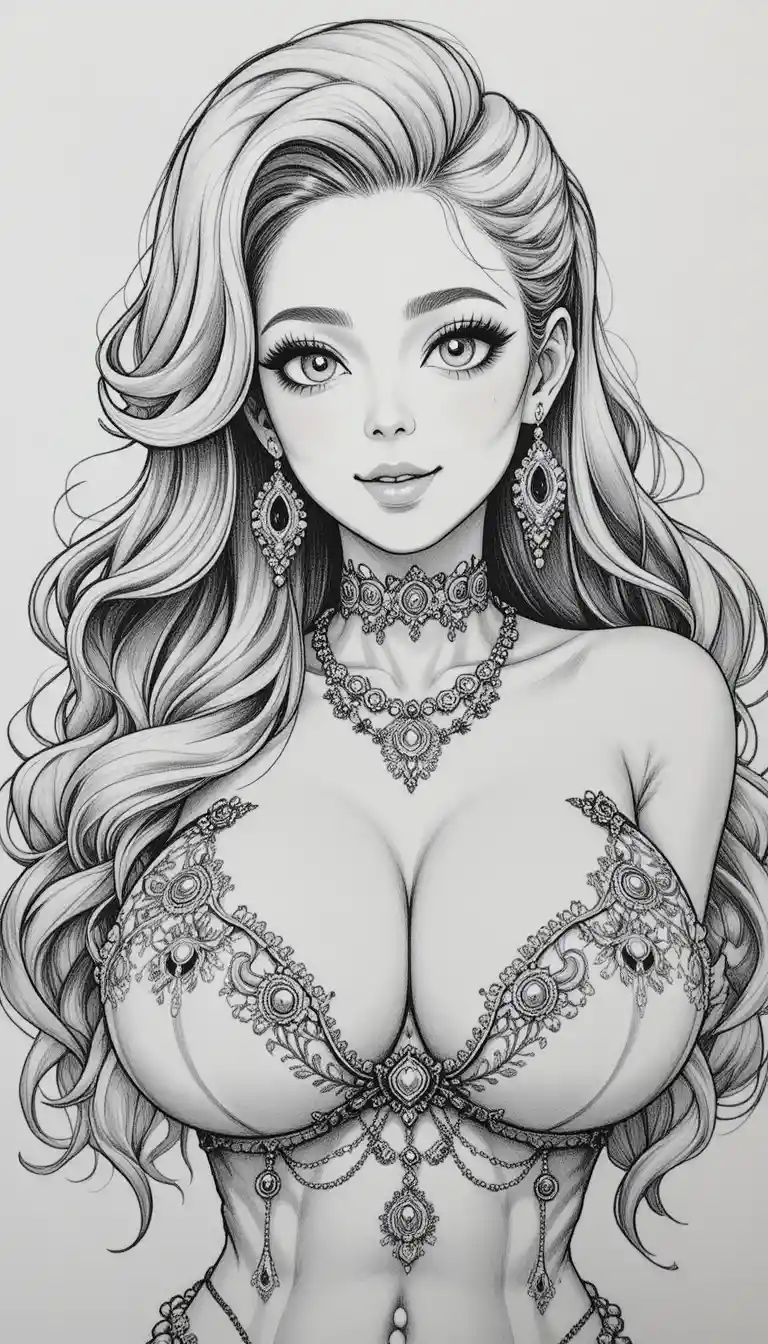 笑顔のアニメ女性の鉛筆画ポートレート