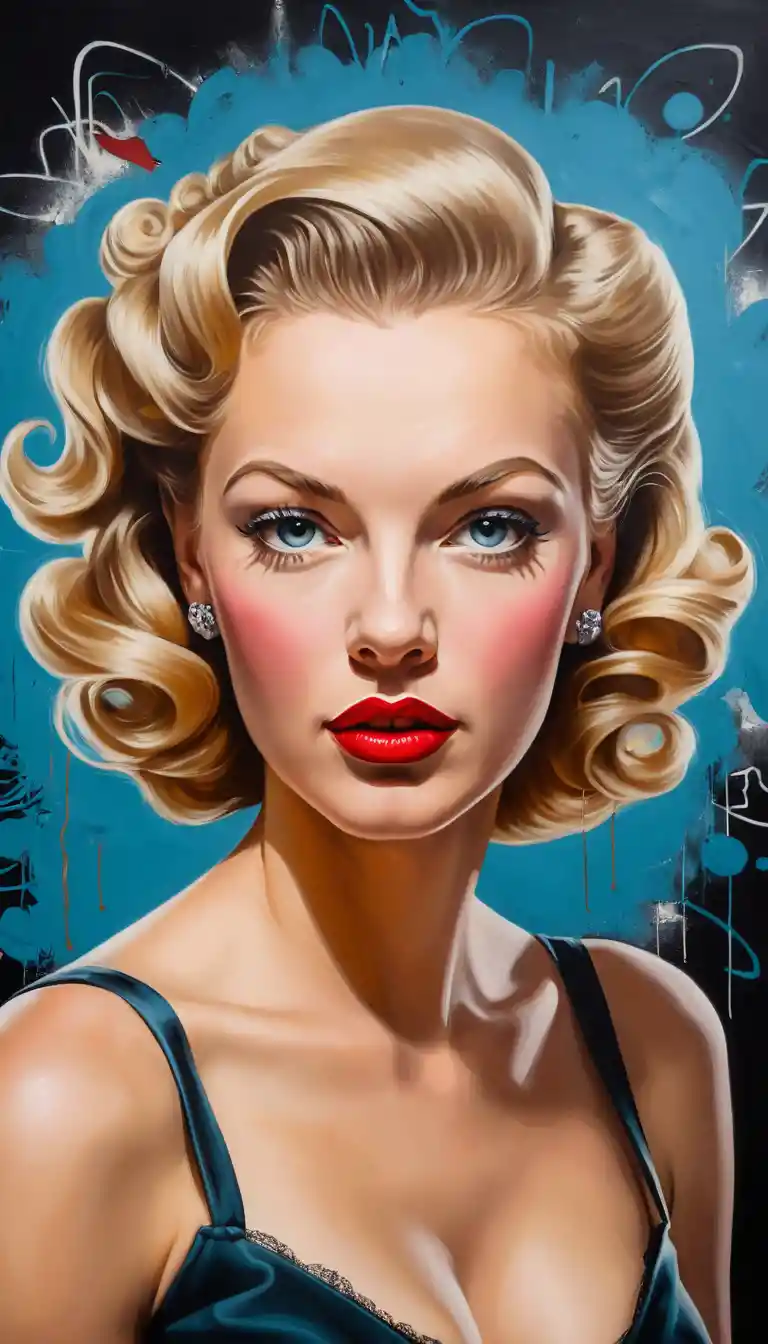 Sensual 1950s pin up oil painting of reclining blonde woman