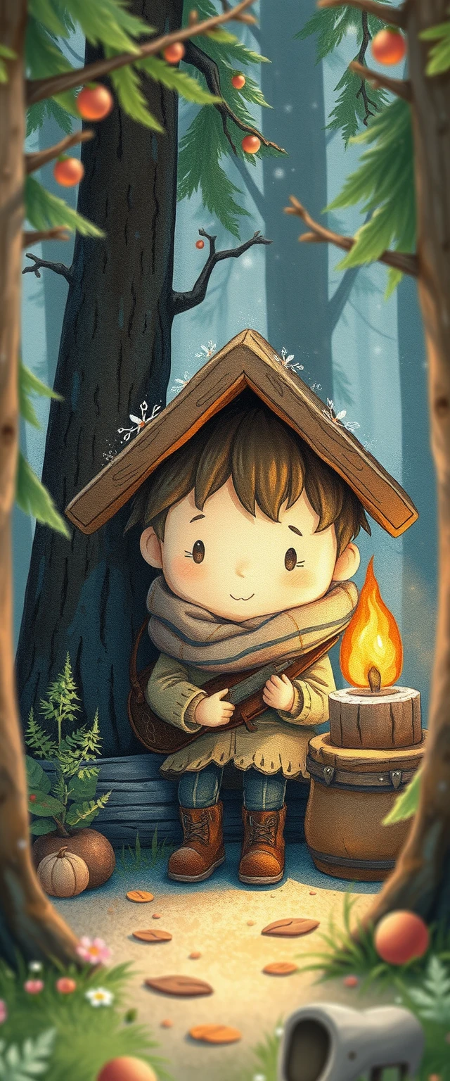 小さな森の人間の心地よい水彩イラスト