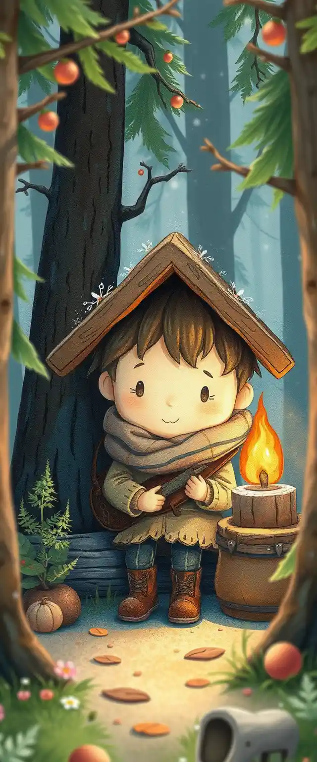 小さな森の人間の心地よい水彩イラスト