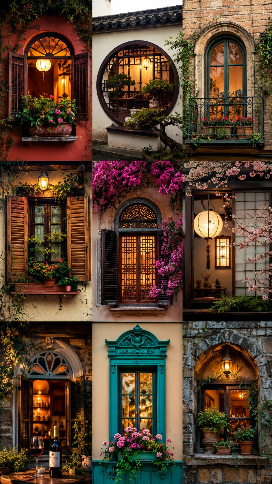 Collage Of Colorful Historical And Zen Inspired Exterior Windows