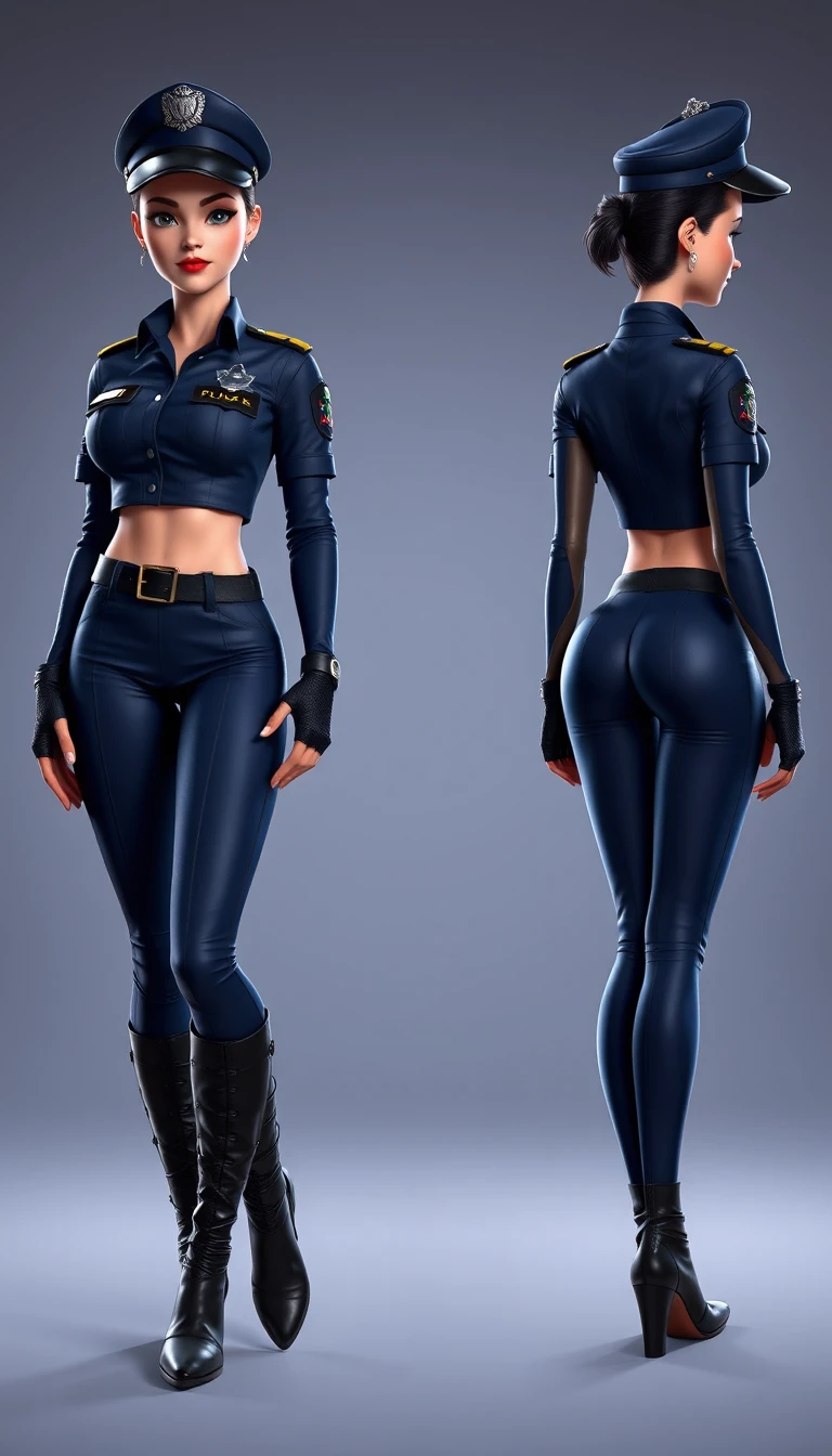 Agente de Policía Femenina Segura de Sí Misma con Uniforme de Baile a la Moda