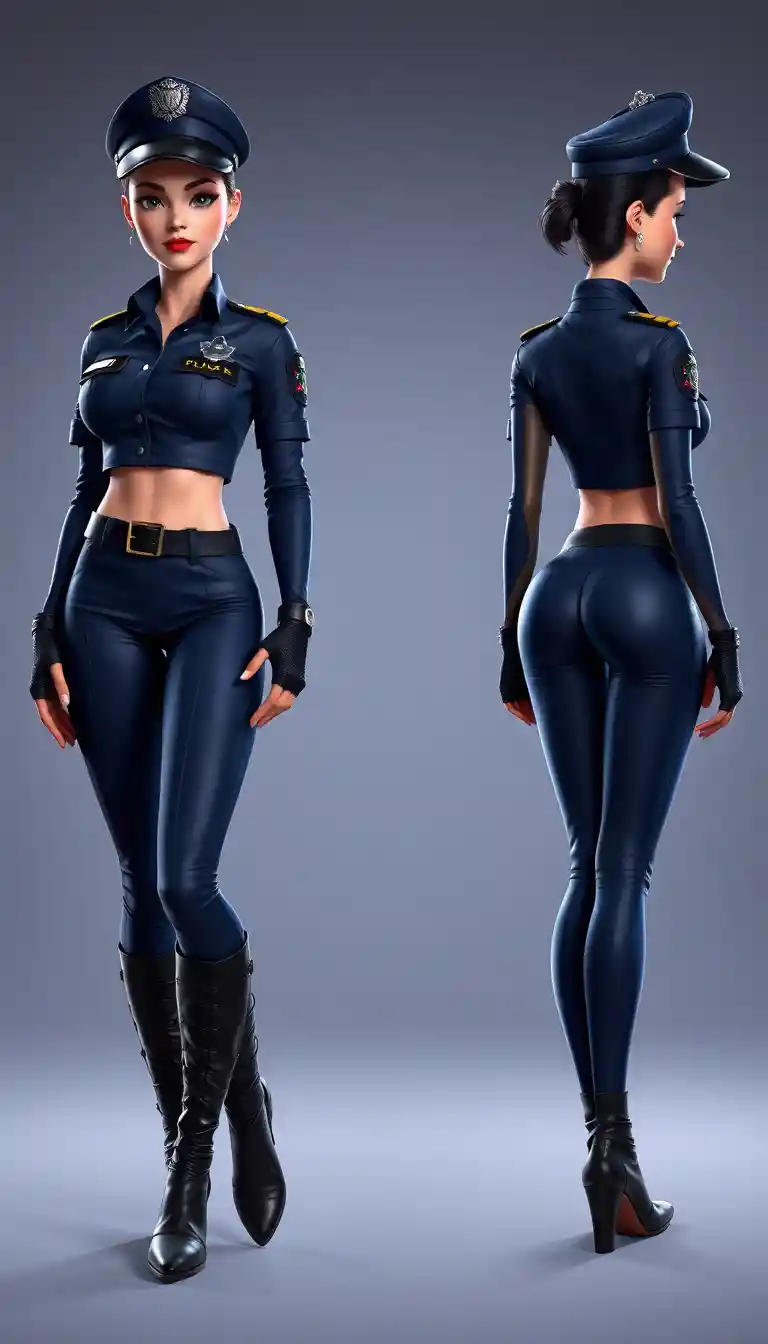 Policial Feminina Confiante em Uniforme de Dança Estiloso