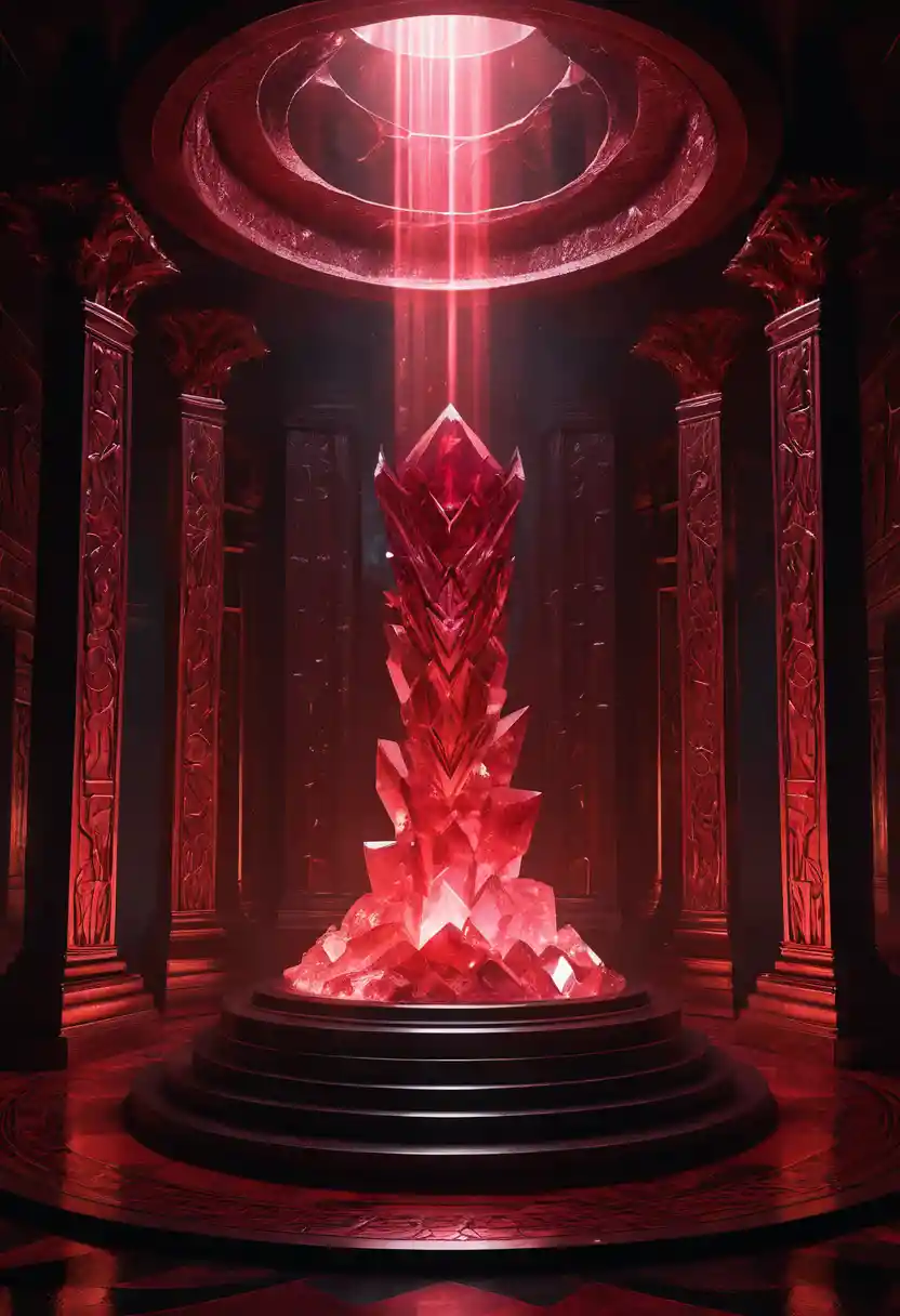 Cristal de rubis mystique brillant dans une chambre ombragée