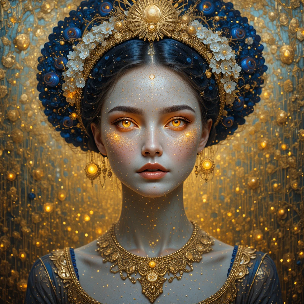 黄金の点描で描かれた威厳ある天上の肖像