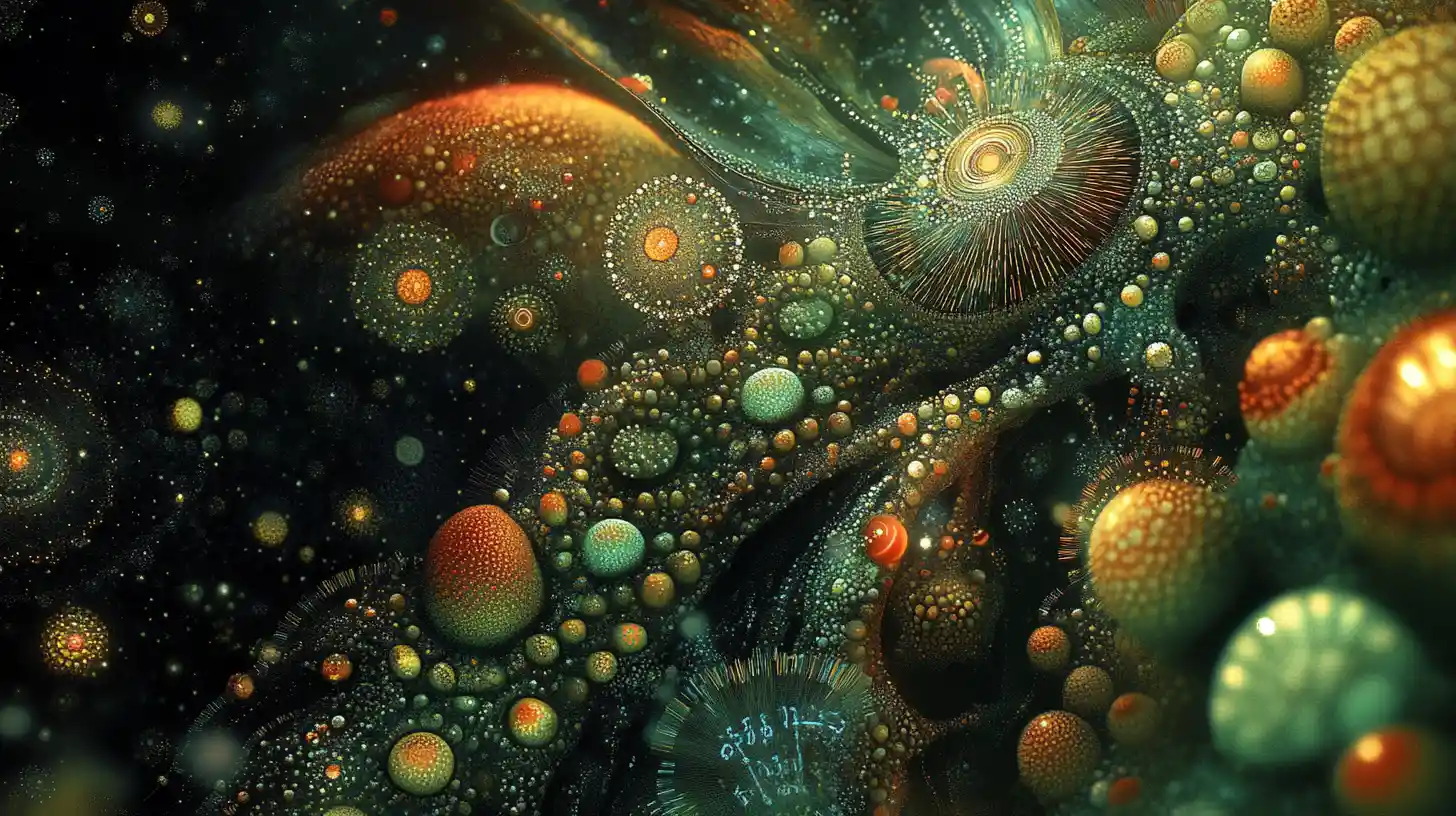 Ultra macro fantasy insect world of glowing data particles