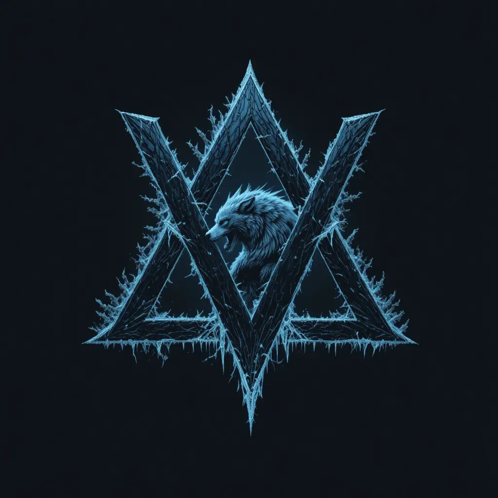 Logotipo Triangular Místico com Símbolos Crípticos X, W e 9
