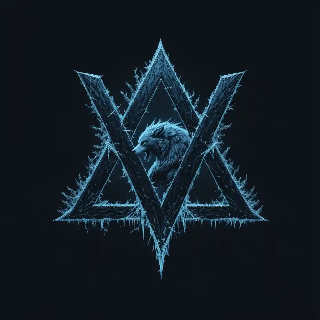 Logotipo Triangular Místico com Símbolos Crípticos X, W e 9