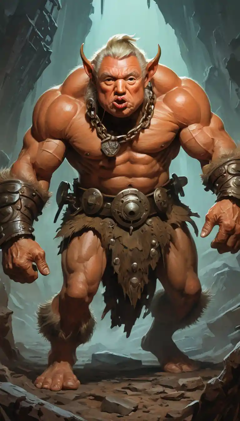 巨大な重装甲オーク戦士（斧と盾）