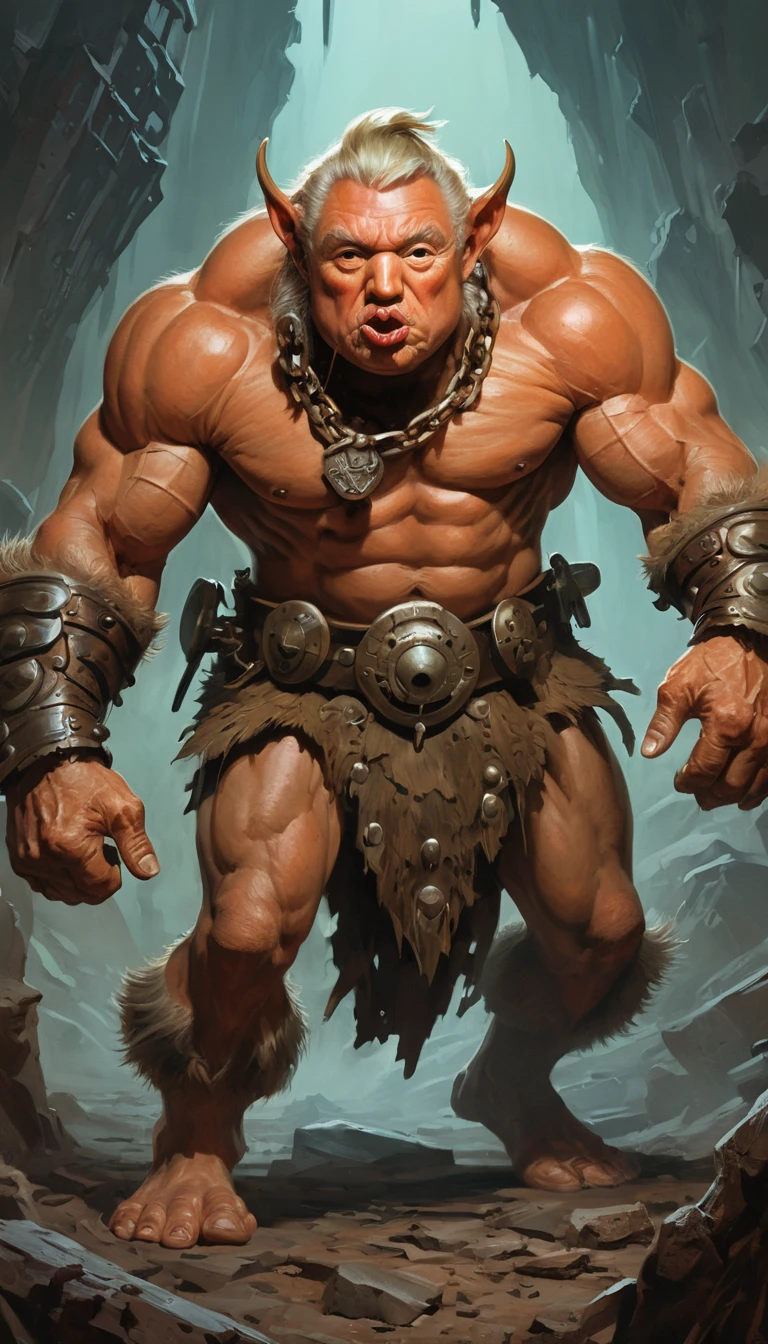 巨大な重装甲オーク戦士（斧と盾）
