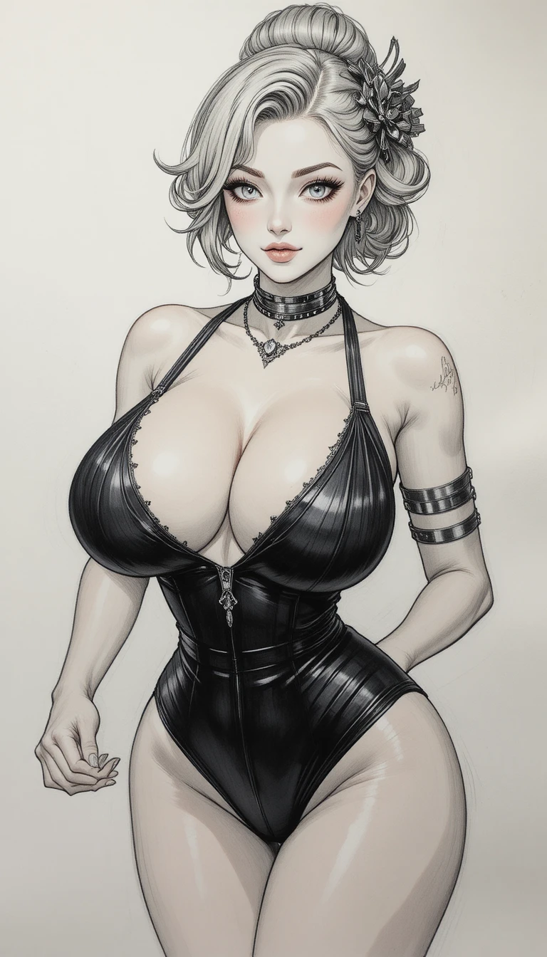 Mujer de anime sonriente en retrato detallado a lápiz