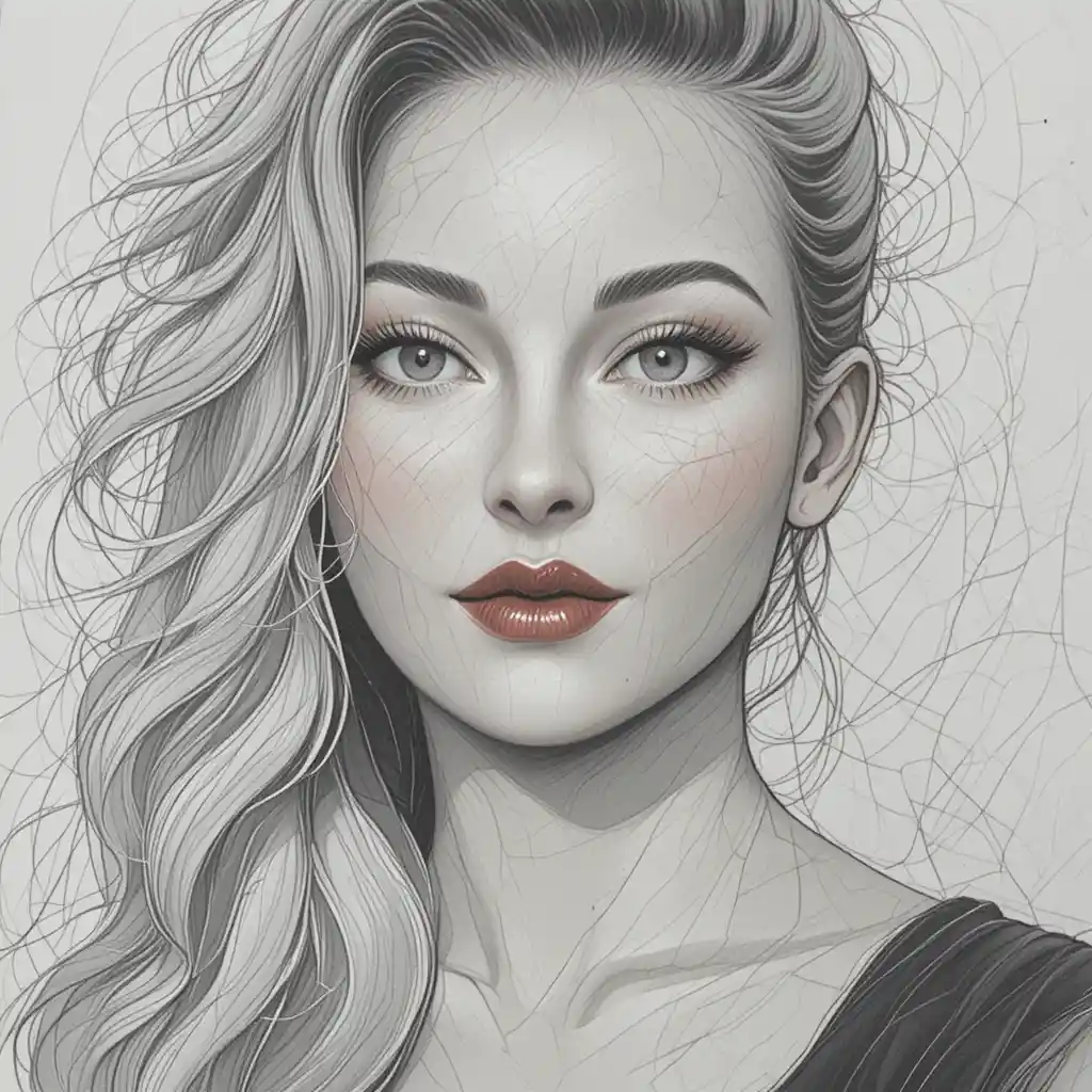 Young blonde woman in graphite pencil portrait style