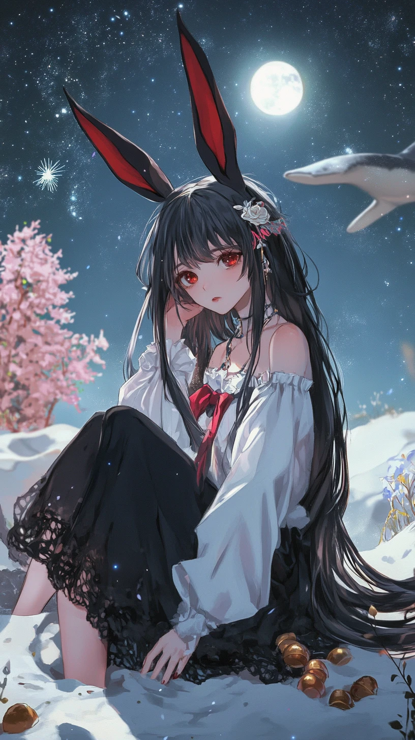 Anime girl with rabbit ears in ornate fantasy outfit
