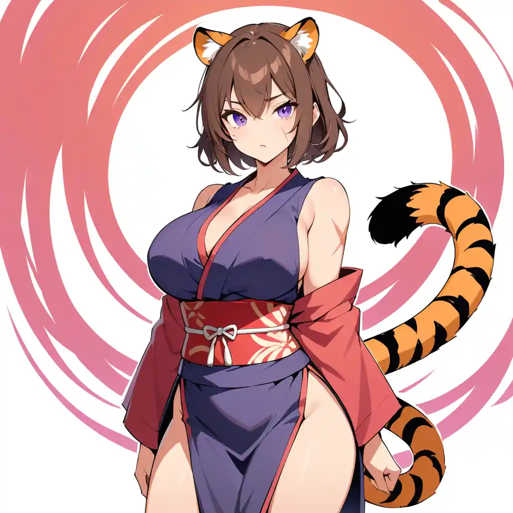 Scarred violet eyed warrior woman with tiger ears