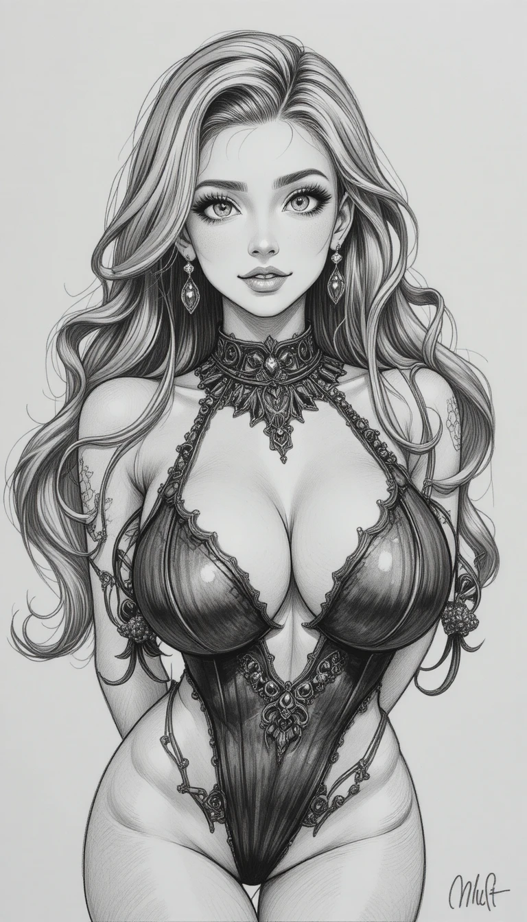 Pencil anime woman with radiant smile and styled hair