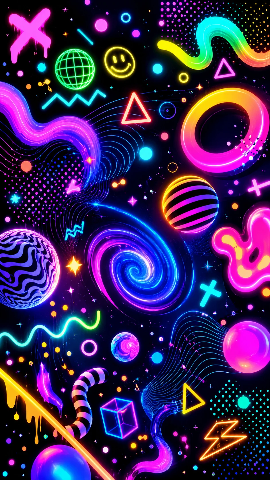 Formes abstraites néon ludiques dans un design tourbillonnant et vibrant