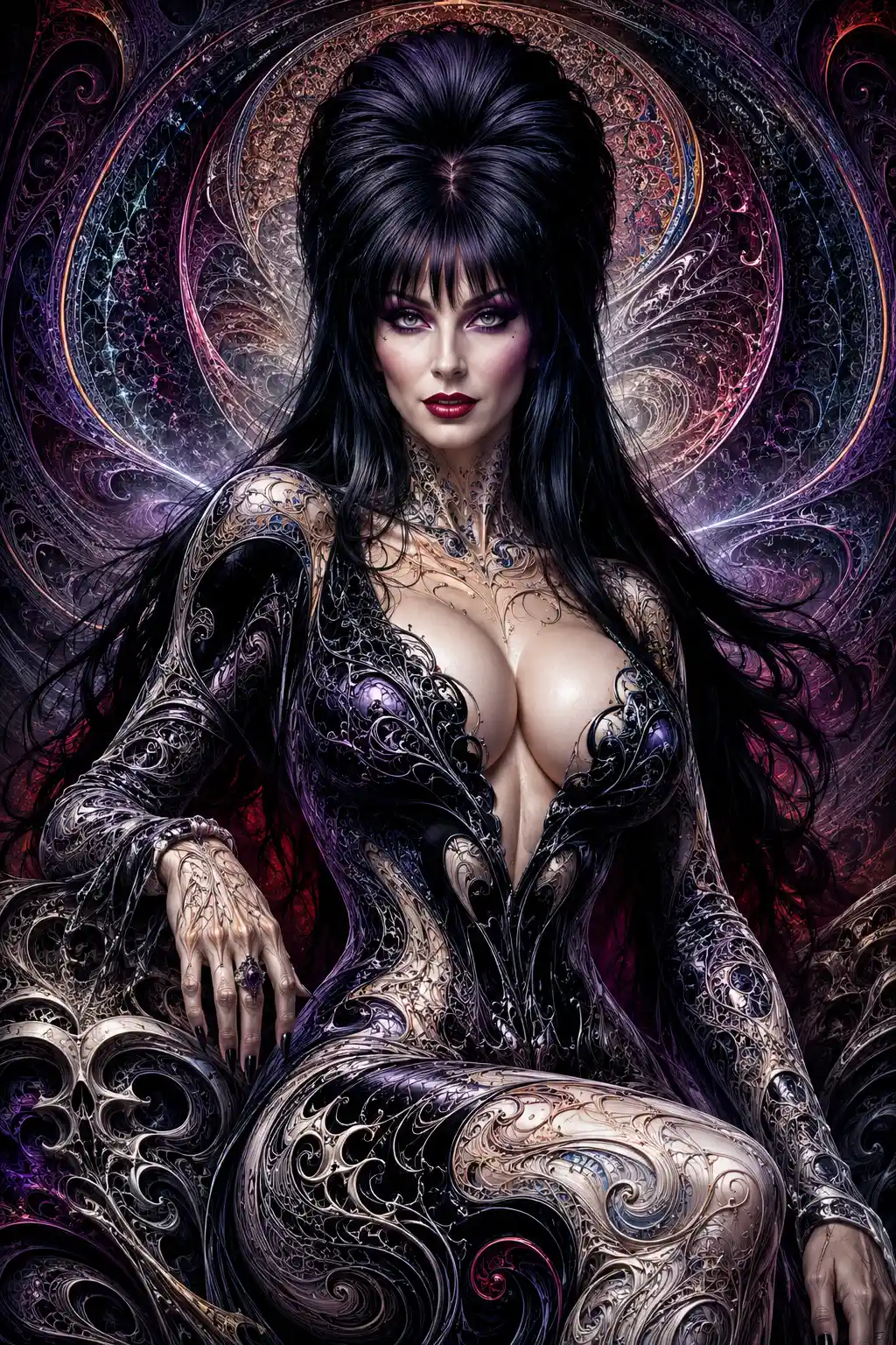 Mythic fantasy woman with gleaming fractal ceramic body